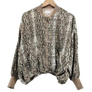 ACOA Womens S Snakeskin Print Bomber Jacket‎ Oversized Short Black Tan Full Zip